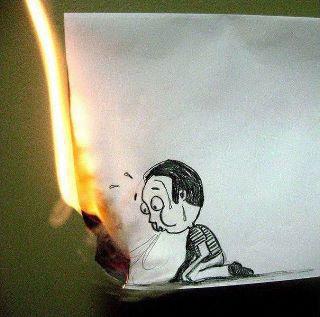 stick figure drawing blowing out fire
