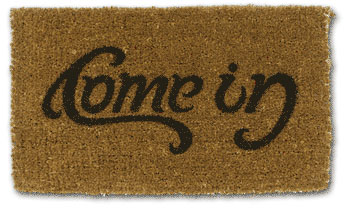 come in go away ambigram welcome mat