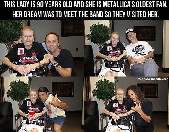 90 year old woman with metallica lars ulrich james hetfield kirk hammet